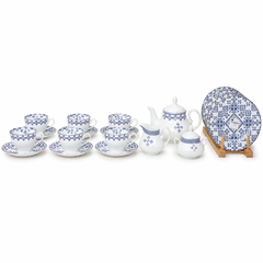 Luxury 23 Pieces Blue Sapphire Porcelain Tea Set with Cups, Tea Pot & Serving Accessories - Habitt