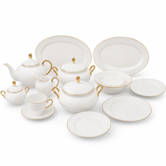 Gold Line Premium Porcelain Dinner Set | Elegant White Dinnerware with Gold Rim