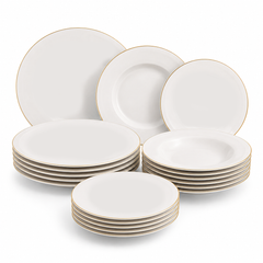 Gold Line Premium Porcelain Dinner Set | Elegant White Dinnerware with Gold Rim