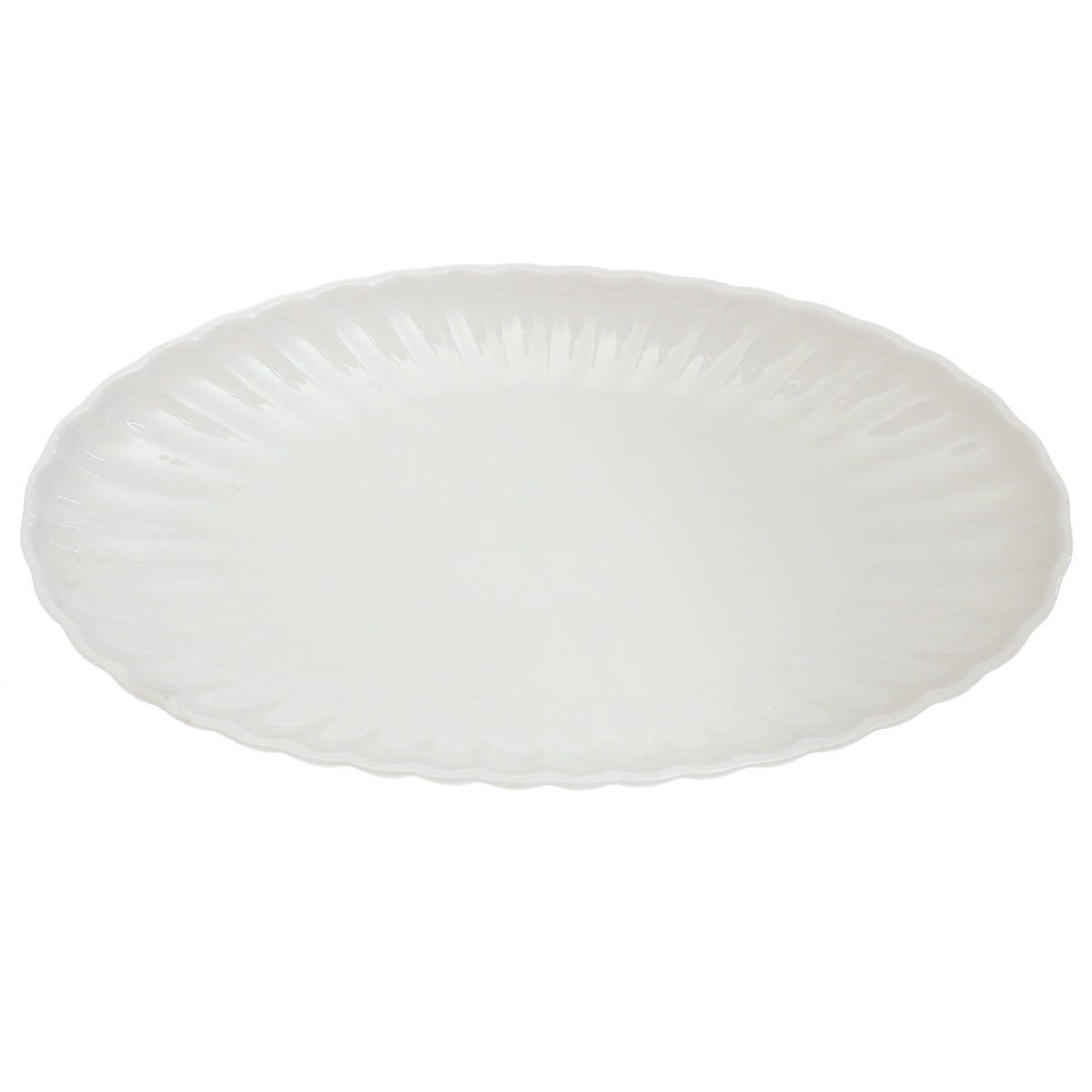 Groove Oval Serving Tray – Elegant White Ceramic Platter