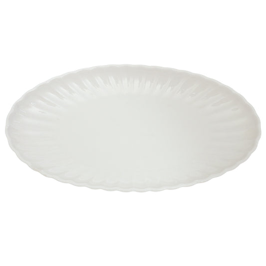 Groove Oval Serving Tray – Elegant White Ceramic Platter