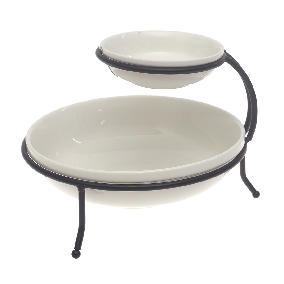 Round Chip & Dip Serving Set – White Ceramic Bowl with Metal Stand - Habitt