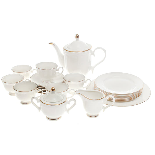 24-Piece White & Gold Trim Bone China Tea Set – GGK D#1 Elegant Serveware