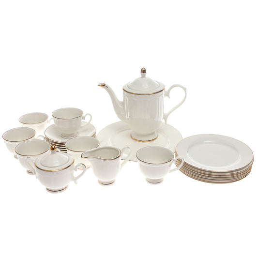 24-Piece White & Gold Trim Bone China Tea Set – GGK D#1 Elegant Serveware