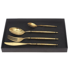 thumbnail image 2 of 16 Pieces Cutlery Set Gold PVD Stainless Steel Flatware Set With Knife Spoon Fork Service For 4 Mirror Polish & Dishwasher Safe@Gold+Black_24pcs 2 of 9