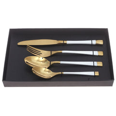 4Pcs Cutlery Set White & Gold 11.25 X 7.5 X 1.5 Inch WS-005