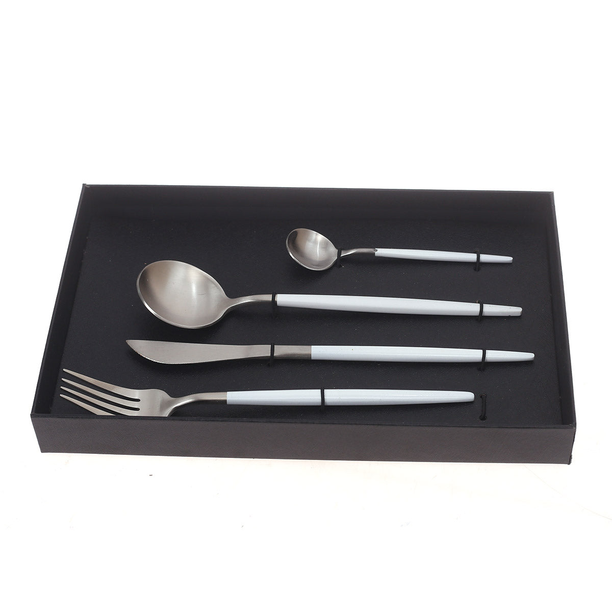 4Pcs Cutlery Set White & Silver 11.25 X 7.5 X 1.5 Inch WS-003