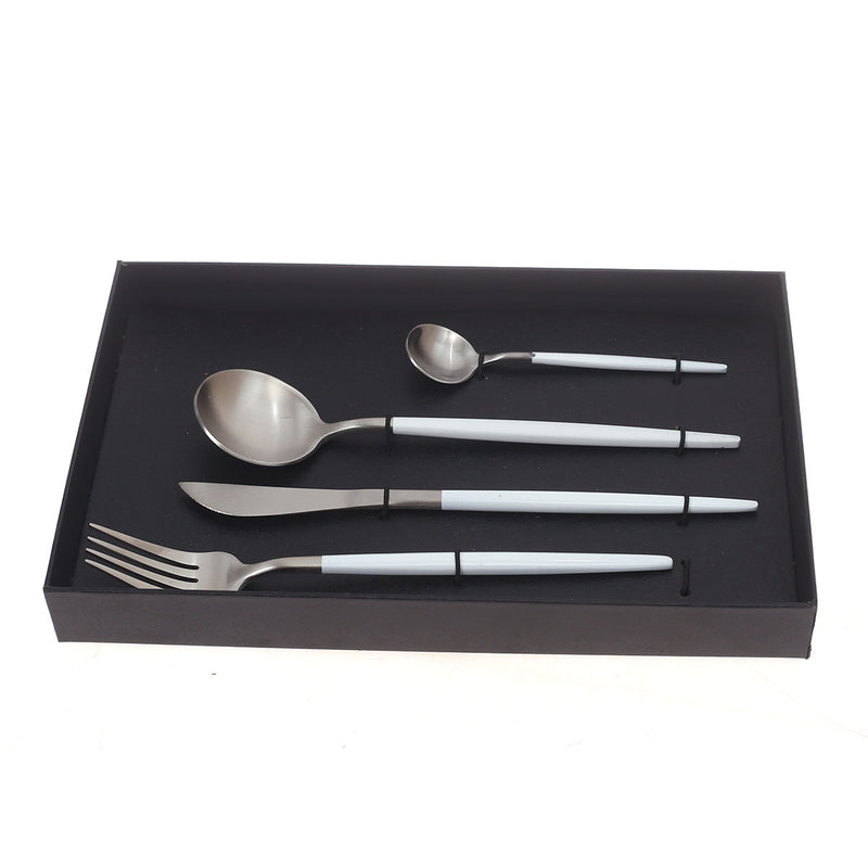 4Pcs Cutlery Set White & Silver 11.25 X 7.5 X 1.5 Inch WS-003 - Habitt