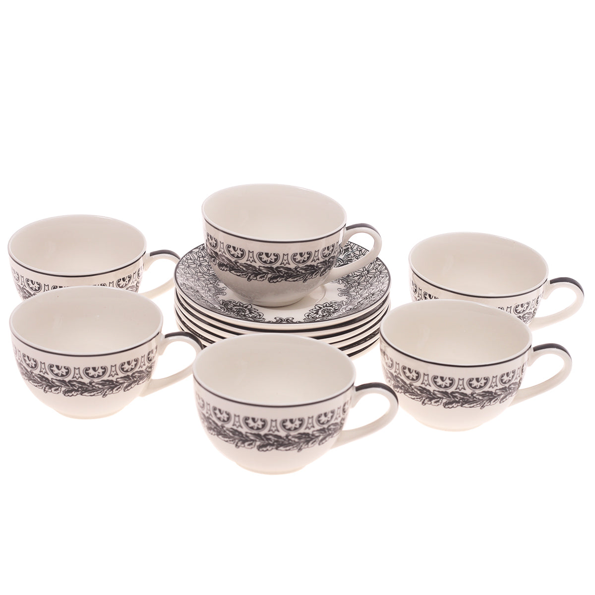 6Pcs Cup & Saucer Set Black HK 04