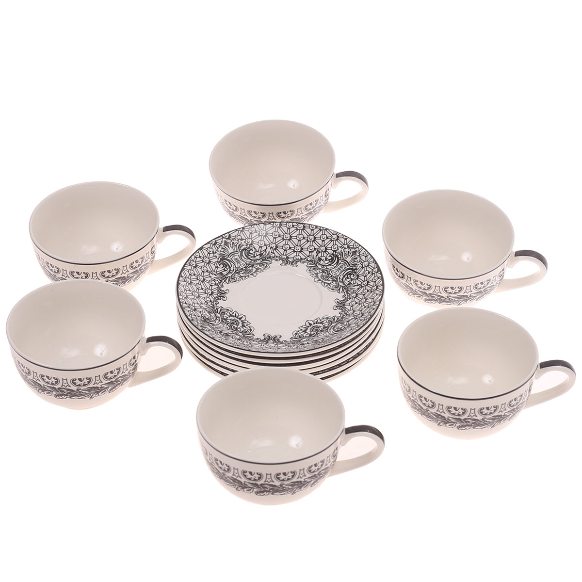 6Pcs Cup & Saucer Set Black HK 04