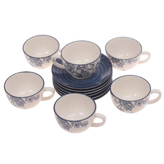 6Pcs Cup & Saucer Set Blue Leaves Printed