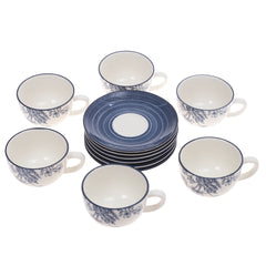 6Pcs Cup & Saucer Set Blue Leaves Printed