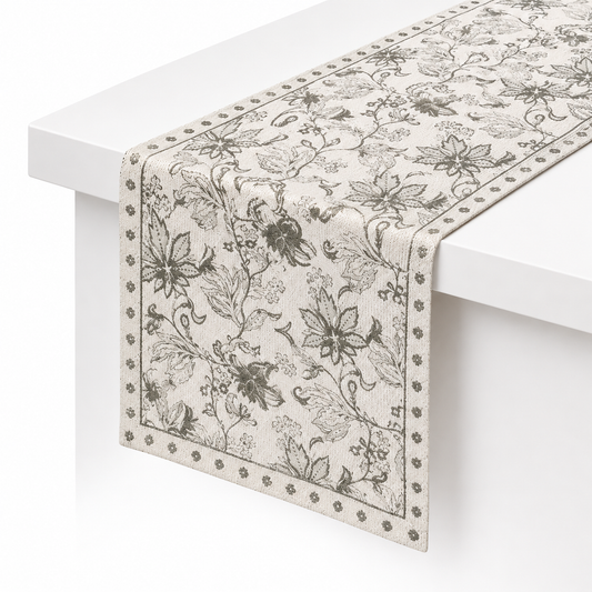 Floral Silver Runner 14x45"