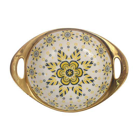Oval Bowl Printed Yellow 7 X 5 Inch Hc23