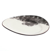 Modern Oval Ceramic Platter – White with Black Marbled Design, Stylish Serving Plate (8.5 x 9 Inch) - Habitt