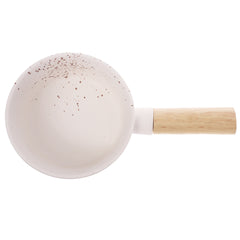 Serving Bowl W/Wooden Handle Brown & White 5 Inch Yll-18