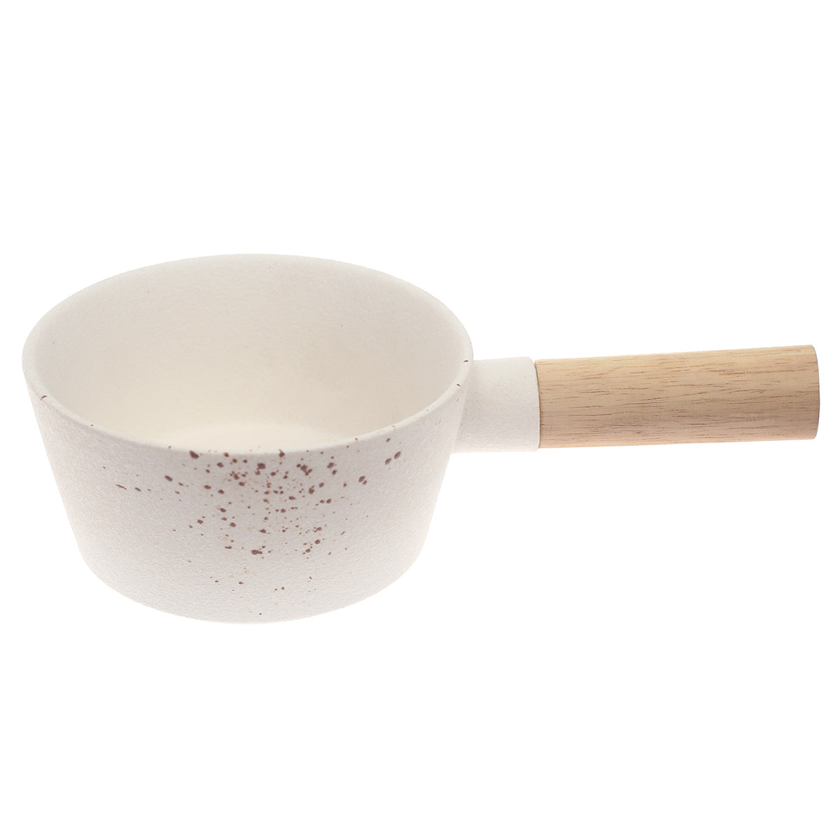 Serving Bowl W/Wooden Handle Brown & White 5 Inch Yll-18