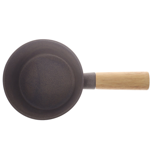 Serving Bowl W/Wooden Handle Grey & Beige 5 Inch Yll-18