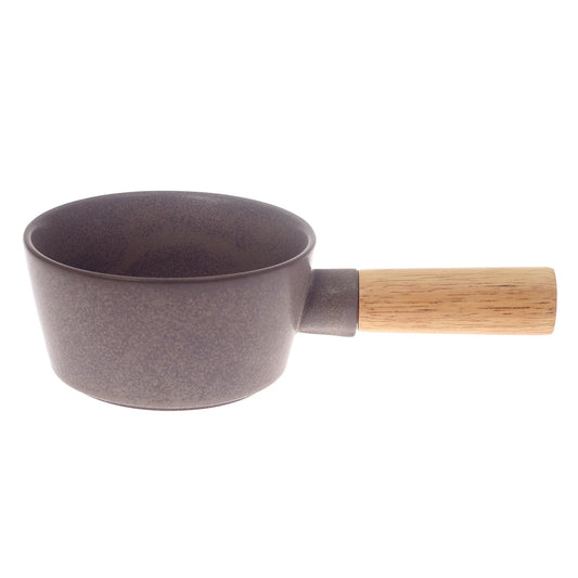 Serving Bowl W/Wooden Handle Grey & Beige 5 Inch Yll-18
