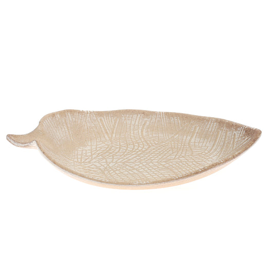 Leaf Wooden Platter Beige 6 X 10 Inch JX-06