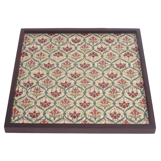 Wooden Printed Motif Tray – 15x15 Inches Square Decorative Serving Tray