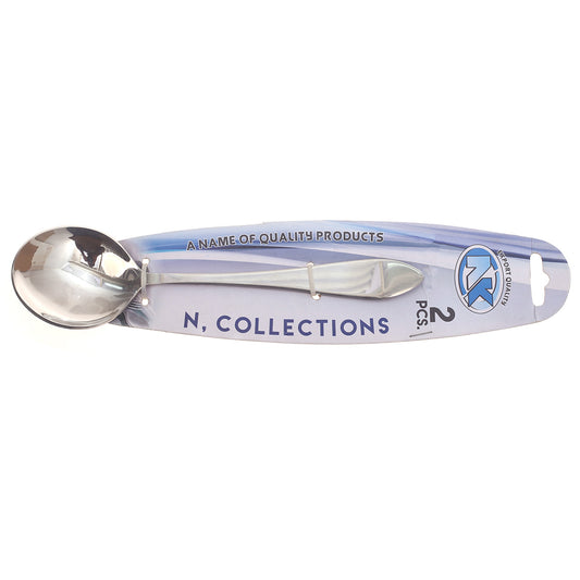 MS Signature Round Serving Spoons - 2pc Premium Stainless Steel Set - Elegant Buffet & Dining Essentials