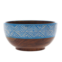 Handcrafted Wooden Bowl – 5" x 2.5" (Sky Blue Rim Design)