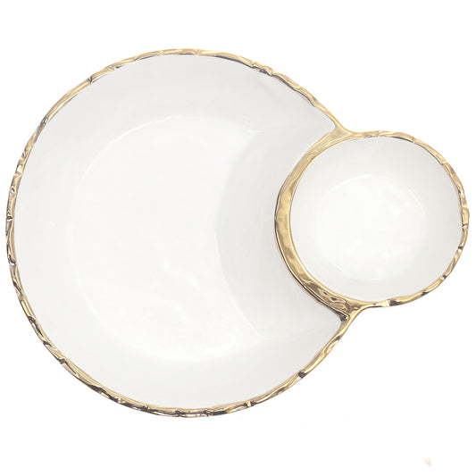 Dip Plate – 7742W Gold Rim, Elegant Porcelain Serveware