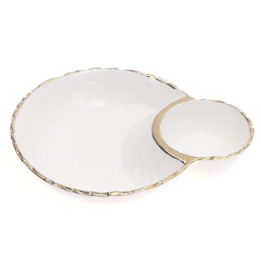 Dip Plate – 7742W Gold Rim, Elegant Porcelain Serveware