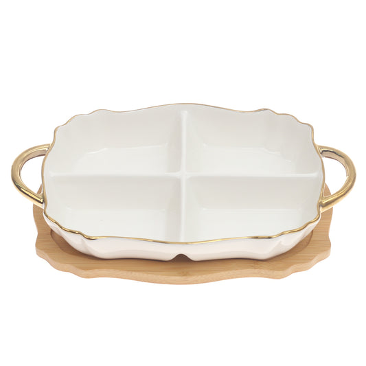 Portion Dish with Base – Gold Rimmed 7801