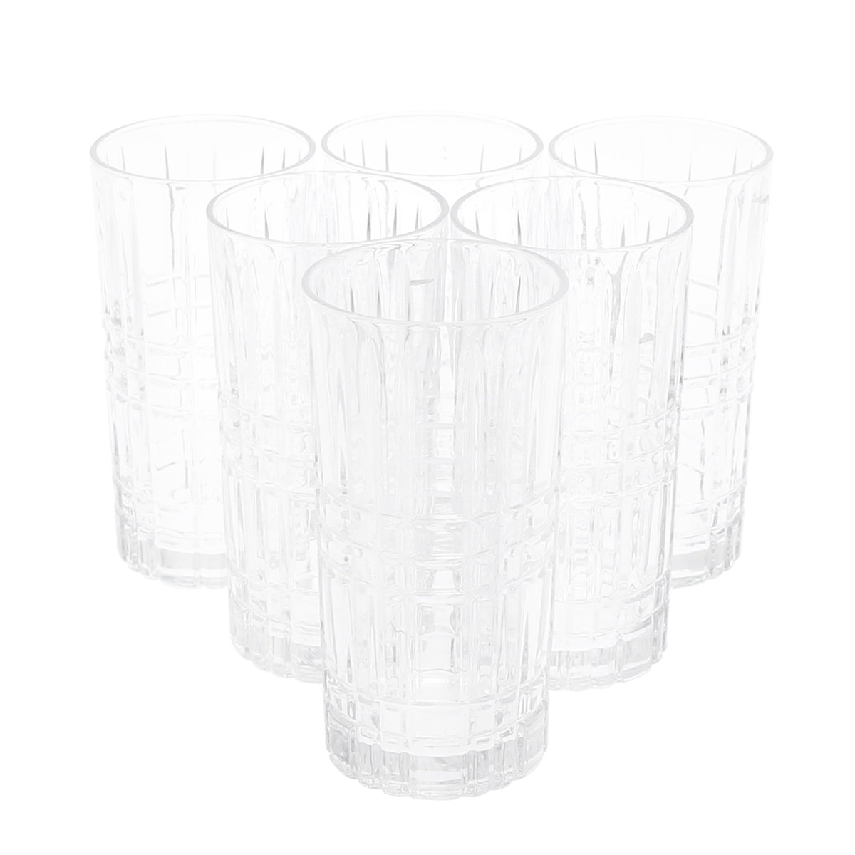 6PCS Glass Set – 400ml | Tall Grid Pattern Drinking Glasses