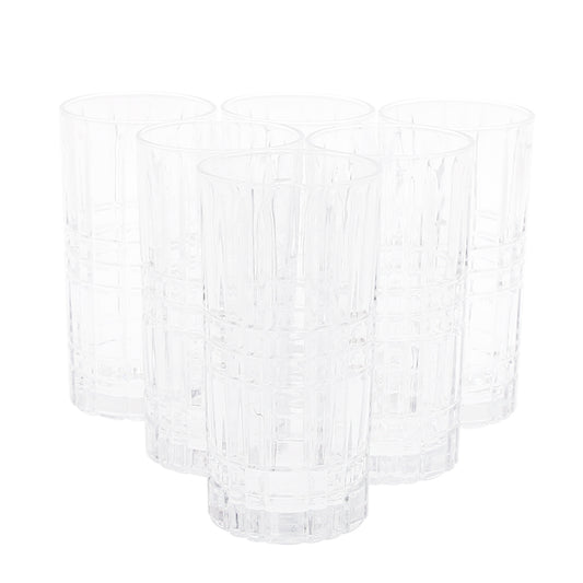 6PCS Glass Set – 400ml | Tall Grid Pattern Drinking Glasses