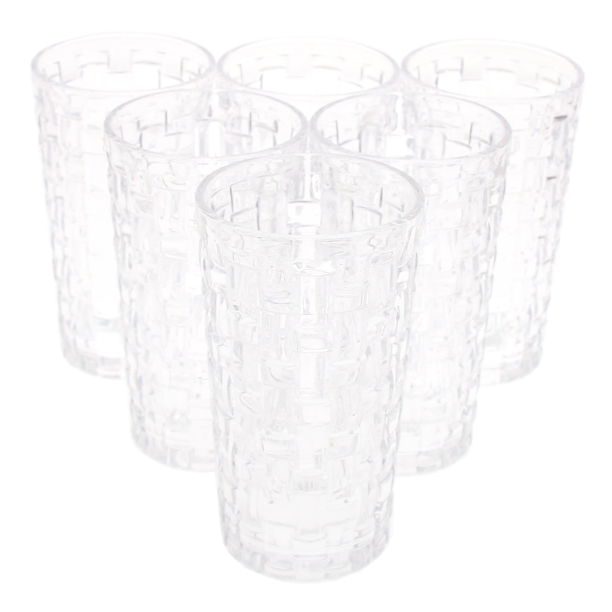 6PCS Glass Set – 400ml | Clear Drinking Glasses with Modern Weave Texture