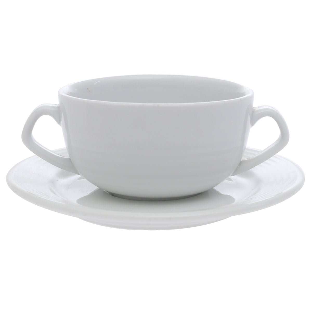Porcelain Soup Cup with Saucer – Essence White Ribbed Design, Durable & Elegant Tableware