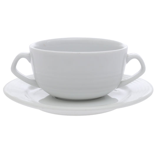 Porcelain Soup Cup with Saucer – Essence White Ribbed Design, Durable & Elegant Tableware
