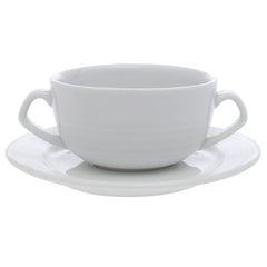 Porcelain Soup Cup with Saucer – Essence White Ribbed Design, Durable & Elegant Tableware