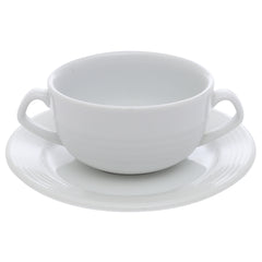 Porcelain Soup Cup with Saucer – Essence White Ribbed Design, Durable & Elegant Tableware