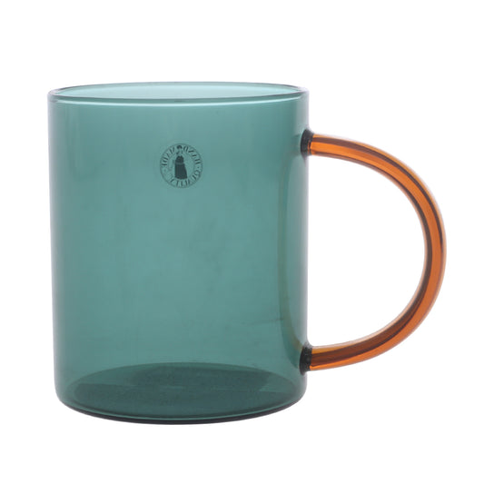 Green Transparent Glass Mug with Amber Handle