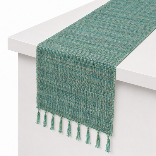 M. Green Texture Woven Table Runner 14x45" – Handcrafted Decorative Dining Table