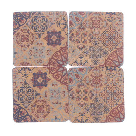 4-Piece Square Multi-Patch Coaster Set – “Mehr” Design