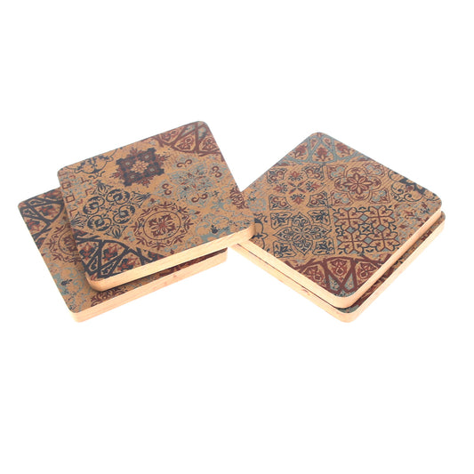 4-Piece Square Multi-Patch Coaster Set – “Mehr” Design