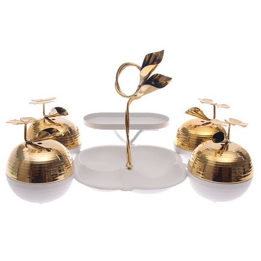 Luxury Dry Fruit Dish Set with Gold Plated Bowls – 4 Compartments | Decorative Serving Tray (Model 16-1)