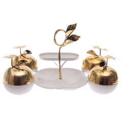 Luxury Dry Fruit Dish Set with Gold Plated Bowls – 4 Compartments | Decorative Serving Tray (Model 16-1)