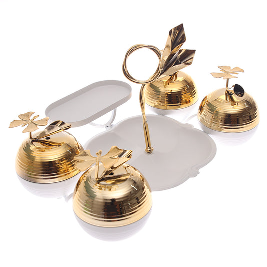 Luxury Dry Fruit Dish Set with Gold Plated Bowls – 4 Compartments | Decorative Serving Tray (Model 16-1)