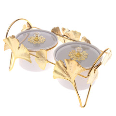 Luxury 2-Bowl Dry Fruit Dish Set with Golden Leaf Metal Stand | Elegant Decorative Serving Set (Model 16-3)