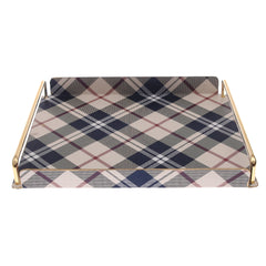 Luxury Large Leather Tray – Checkered Pattern with Gold Frame | Elegant Serving & Organizer Tray (Model 6-1)