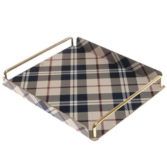 Luxury Large Leather Tray – Checkered Pattern with Gold Frame | Elegant Serving & Organizer Tray (Model 6-1)