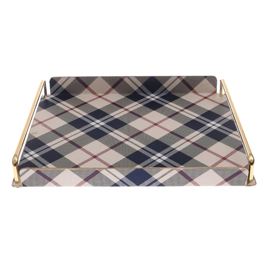 Luxury Small Leather Tray – Checkered Pattern with Gold Frame | Elegant Serving & Organizer Tray (Model 6-1)