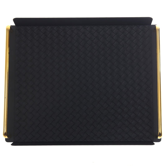 Luxury Small Leather Tray – Black Textured Finish with Gold Handles | Elegant Serving & Organizer Tray (Model 6-2