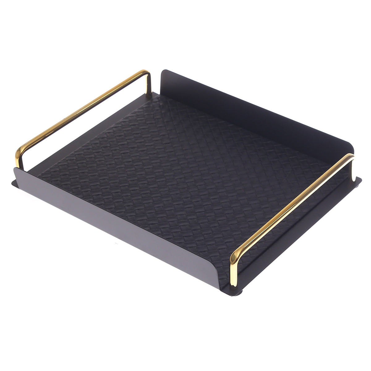 Luxury Small Leather Tray – Black Textured Finish with Gold Handles | Elegant Serving & Organizer Tray (Model 6-2